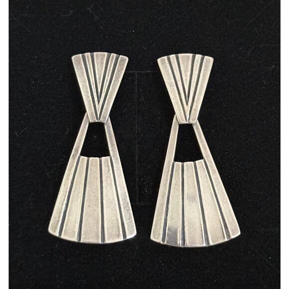 James Avery Retired Rare Sterling Silver Striped Dangle Angular Earring - Picture 1 of 3